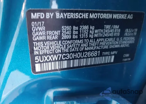 2017 BMW X4 M40I from USA, damaged, VIN 5UXXW7C30H0U26681
